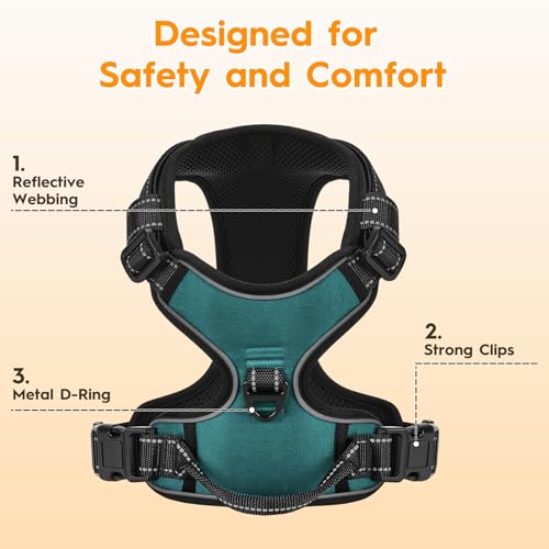 No Pull Dog Harness, No Chock Reflective Adjustable Soft Padded Pet Vest with Easy Control Handle, Easy Wearing with Stylish, Reinforced Knot, 2 Buckles - color: Glacial Teal, size: X-Small