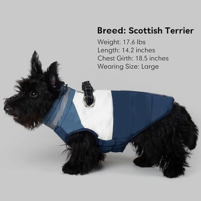 Dog Jacket for Small Dogs Waterproof Dog Coat with Reflective Strips and Harness Built in Warm Fleece Dogs Winter Coat Windproof with Back Zipper, Navy L - color: Navy, size: Large