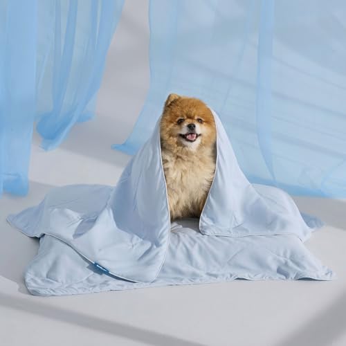 Bedsure Cooling Blanket for Small Dogs with Breathable Air-Core Fill Q-MAX>0.4 - Dog Cooling Mat Soft, Lightweight Pet Cat Throw Cold Blanket Washable for Summer, Arctic Blue, 25x35 - color: Arctic Blue, size: S(25x35")