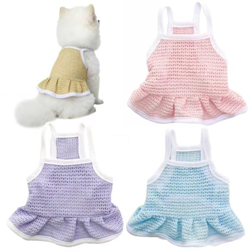 4 Pieces Dog Dress for Small Dogs Girl,Puppy Sleeveless Clothes Pet Pullover Vest Skirt,Cute Dress Pet Dog Shirt Breathable Outfits for Small Dogs Puppy Cats Girl Apparel (L) - color: Solid Color, size: L(Chest : 17.7")
