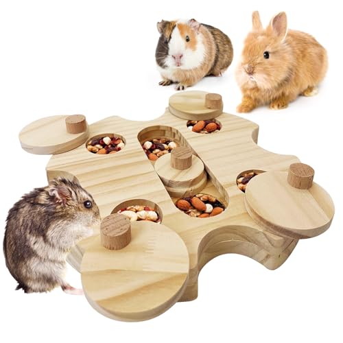 Hamster Foraging Toys Boredom Breaker Pet Rat Foraging Toys Bunny Puzzle Toys for Rabbits Interactive Bunny Toys Wooden Hamster Enrichment Toys for Guinea Pig Chinchillas Small Rodents,6-Hole
