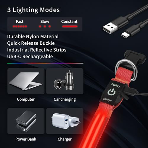 Dog Light up Collar for Night Walking - High Visibility LED Dog Collar - Rechargeable - Waterproof - Reflective - Adjustable Lighted Glow Collars(Red,Medium) - color: Red, size: Medium (14" - 19" )