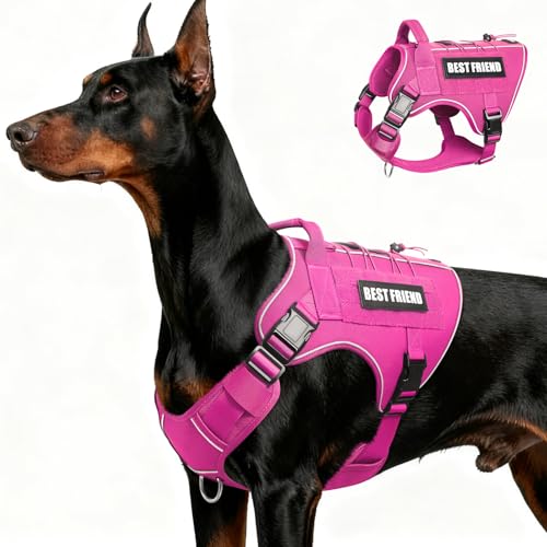 Tactical Dog Harness for Large Dogs,No Pull Military Dog Vest with Handle,Reflective Heavy Duty Pet Harness for Walking Hiking Training Pink L - color: Hot Pink, size: Large