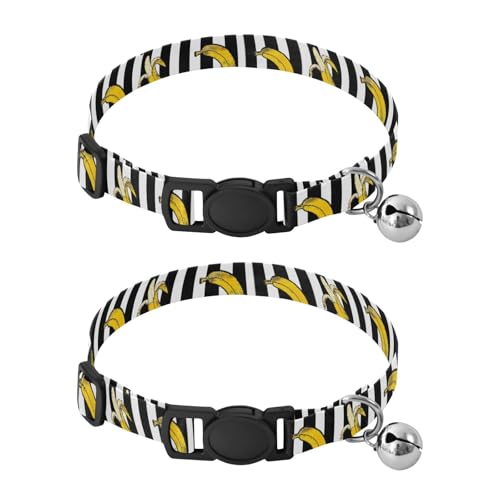 Bananas Black White Stripes Kitten Collars 2 Pack Collar for Puppy Adjustable Length 10.6" to 17.1" - color: Bananas Black White Stripes