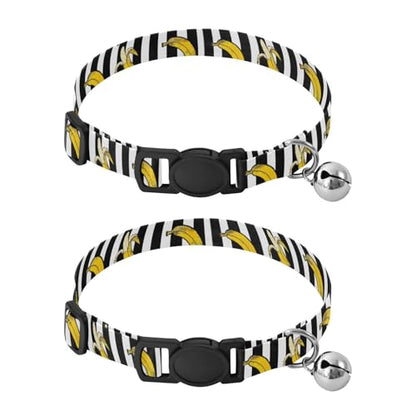 Bananas Black White Stripes Kitten Collars 2 Pack Collar for Puppy Adjustable Length 10.6" to 17.1" - color: Bananas Black White Stripes