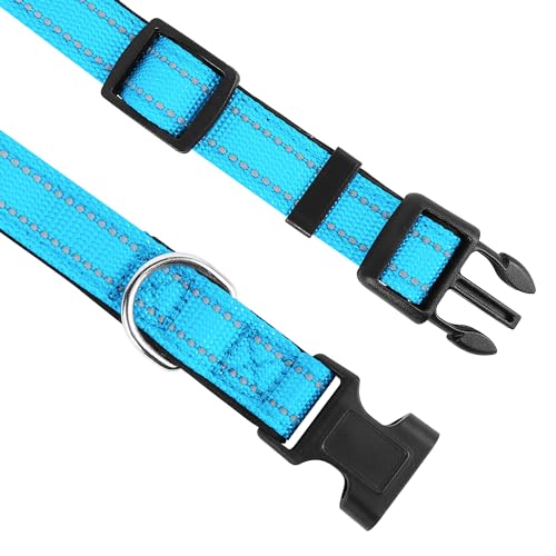 Reflective Dog Collar, Adjustable Soft Neoprene Padded Nylon Pet Collars with Buckle for Puppy and Small Dogs, Cats, Sky Blue,XS - color: Sky Blue, size: X-Small