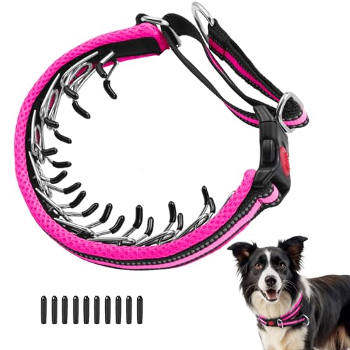 Martingale No Pull Dog Collar for Large Medium Small Dogs, Heavy Duty Nylon Adjustable Reflective Anti Pull Slip Collar with Buckle for Training Walking Hunting L Hot Pink - color: Hot Pink, size: L (19"-26" Neck, 1.5" Wide)