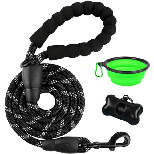 BARKBAY Dog Leashes for Large Dogs Heavy Duty Dog Leash 4/5/6 FT with Comfortable Padded Handle and Highly Reflective Threads for Medium Large Dogs Walking Training Running (5FT-1/2'',Black) - color: Black, size: 5 Feet