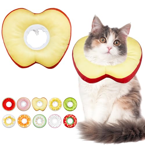 Cat Cone Collar Soft, Adjustable Cat Recovery Cone to Stop Licking, Cute Kitten Donut Collar After Surgery, Elizabethan Collars for Kittens, Lightweight Cats Neck Cones (Apple, Large) - color: Apple, size: Large