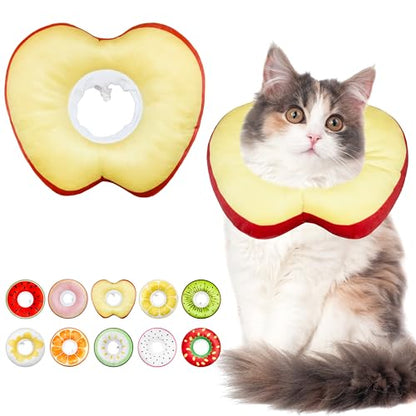 Cat Cone Collar Soft, Adjustable Cat Recovery Cone to Stop Licking, Cute Kitten Donut Collar After Surgery, Elizabethan Collars for Kittens, Lightweight Cats Neck Cones (Apple, Large) - color: Apple, size: Large