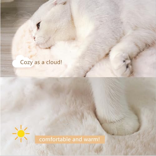SHENGOCASE 2-Pack Round Faux Rabbit Fur Pet Bed Cushion Pad, 23.6 Inch, Cat Tree Tower Replacement Mat for Cat Dog House Cage Crate Kennel (Cream) - color: Cream, size: 23.6"