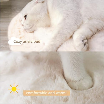 SHENGOCASE 2-Pack Round Faux Rabbit Fur Pet Bed Cushion Pad, 23.6 Inch, Cat Tree Tower Replacement Mat for Cat Dog House Cage Crate Kennel (Cream) - color: Cream, size: 23.6"