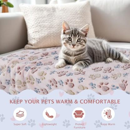 6 Pack Small Dog Blanket, Super Soft Warm Pet Cover Blankets, Paw Print Puppy Fleece Flannel Blanket for Small Medium Dogs and Cats MW003 - color: Beige Paw, size: 6 Pack of 36x36 Inches