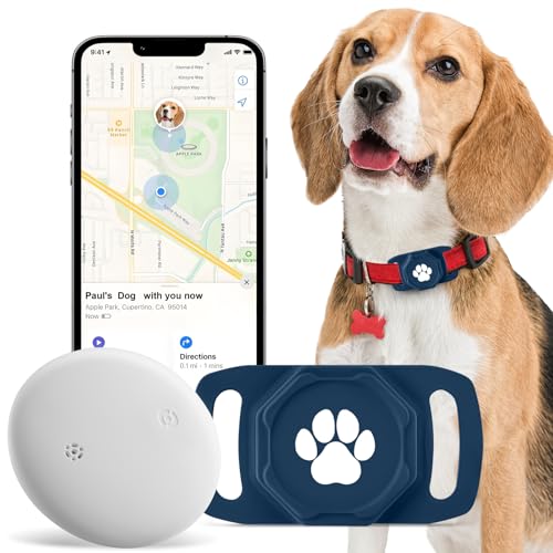Smart Pet Tracker for Collar - Dog Trackers Pet Location Tracker with Holder, No Monthly Fee, Compatible with Apple Airtag Find My (iOS Only, Not for Android), Anti-Lost Device for Pets, Bag Straps - color: Blue
