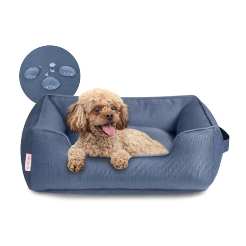 Miguel Outdoor Waterproof Cat Bed with Side, Oxford Durable Dog Bed for Small Dog Easy Clean, All Weather Rectangle Medium Pet Bed Bolster Tough Puppy Bed Scratch Resistant Removable Cover, 25 inches - color: Navy Blue - Waterproof Oxford, size: M (25" x