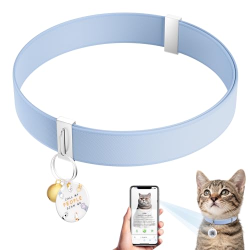 Cat Collar with QR Code Name Tag, Stretch Elastic Quick Release, Cat ID Tag Personalized, Ultra-Durable, Non Breakaway Lightweight Kitten Collar Fits Most Girl Boy Small Large Cats (Blue) - color: Blue