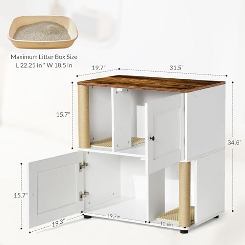 Yafylly Double Litter Box Enclosure for 2 Cats, 2-Tier Cat Litter Box Furniture with Scratching Posts & Litter Mat, Hidden Cat Litter Cabinet, Space Saving Vertical Design, Fits Most Litter Boxes - style: Stacked Design