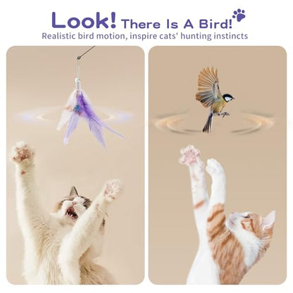 Pawaboo Feather Teaser Cat Toy, Interactive Feather Wand Cats Toy Flying Feathers Cat Catcher with Extra Long 34.5" Wand and Small Bell, Exerciser Playing Toys for Kitten or Cats, Purple - color: Purple