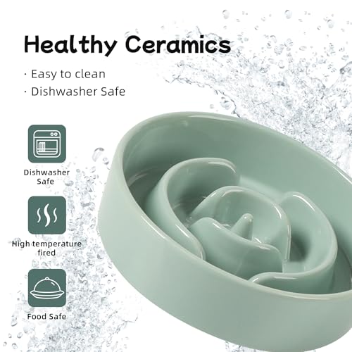 Havniva Ceramic Slow Feeder Dog Bowls, 0.9 Cups Dog Bowl Slow Feeding for Small Breed, 6.1inch Puzzle Dog Food Bowl Slow Feeder Non-Slip Anti-Gulping and Anti-Choking Reduces Bloating - color: 1 x Light Green-A, size: 6.1inch-New