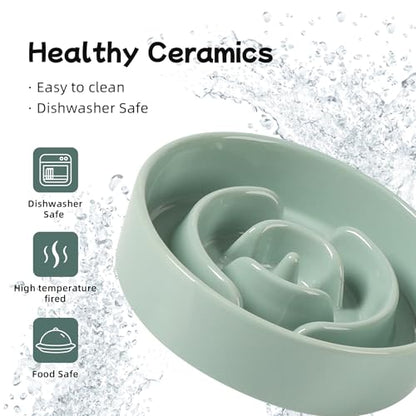 Havniva Ceramic Slow Feeder Dog Bowls, 0.9 Cups Dog Bowl Slow Feeding for Small Breed, 6.1inch Puzzle Dog Food Bowl Slow Feeder Non-Slip Anti-Gulping and Anti-Choking Reduces Bloating - color: 1 x Light Green-A, size: 6.1inch-New