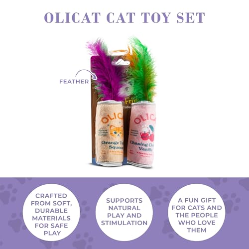 Haute Diggity Kitty Olicat Catnip Toys, Soft Plush Cat Toys Catnip Filled with Interactive Crackle Sound & Feathers, Safe & Durable Toy for Cats & Kitten, 2 Pcs - style: Olicat