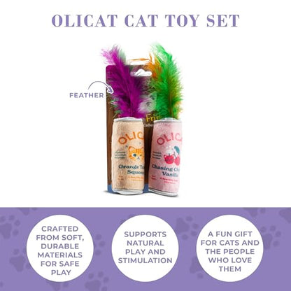 Haute Diggity Kitty Olicat Catnip Toys, Soft Plush Cat Toys Catnip Filled with Interactive Crackle Sound & Feathers, Safe & Durable Toy for Cats & Kitten, 2 Pcs - style: Olicat