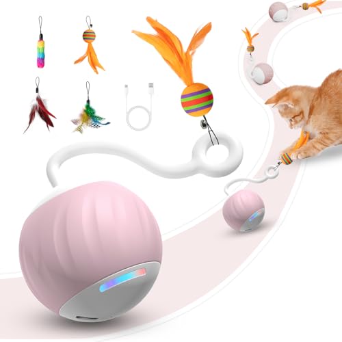 Upgraded Interactive Cat Toys Ball for Indoor Cats-Cat Ball Features Touch and Voice Activation, 2 Speed Settings (Fast and Slow), Interchangeable Tail Attachments for Bored Indoor Cats (Pink) - color: Pink