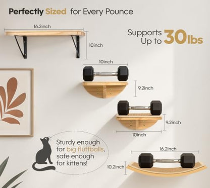 Cat Window Perches, Curved Cat Wall Sisal Mat Bed and 2 Floating Wall Steps, Wall Mounted Climbing Shelves for Sleeping, Playing, and Lounging - color: Sisal-Wood, size: 1 Curved Bed 2 Steps