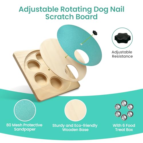 Dog Nail Scratch Board with Treat Box, 3-in-1 Wooden Dog Scratch Board for Nails, Adjustable Interactive Dog Nail File Toy for Stress-Free Grooming, Slow Feeder Puzzle Toy for Dogs