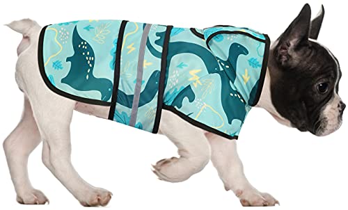HDE Dog Raincoat Jacket Reflective Adjustable Hooded Pet Poncho Rain Coat with Leash Hole for Small to X-Large Dogs Dinosaurs - S - color: Dinosaurs, size: Small