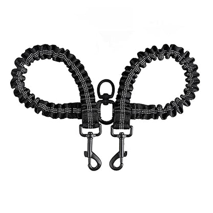 BAOBOTE Pet Double Dog Leash, Shock Absorbing Reflective Bungee Lead Walk 2 Dogs with Ease, 360° Swivel No Tangle Double Dog Walking & Training Leash, Dual Dog Leashs for 6-120lbs Dogs (Black) - color: Black