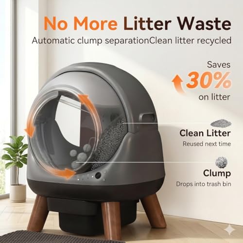 G1 Self Cleaning Litter Box for Multiple Cats, Automatic Cat Litter Box, Includes 2 Roll Trash Bag and Litter Mat, Grey - color: Black-Grey