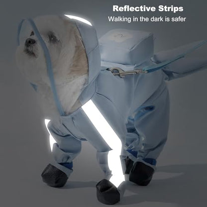 Junchl Small Dog Raincoat Rainboots with D-Ring, Full Coverage Dog Rain Jacket Slicker Poncho, Waterproof Dog Rain Jacket with Reflective Strip, Rainboot, Tail Cover Blue Backpack XS - color: Blue Backpack, size: XS:Back 8"(1-2lb)