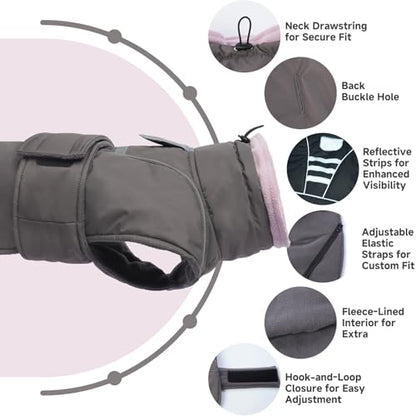 Dog Winter Coat for Small to Large Dogs(XS-XXXL)– Waterproof Windproof Fleece Lined Jacket with Reflective Trim,Pet Vest with Adjustable Buckles, Machine Washable Grey L - color: Grey, size: Large