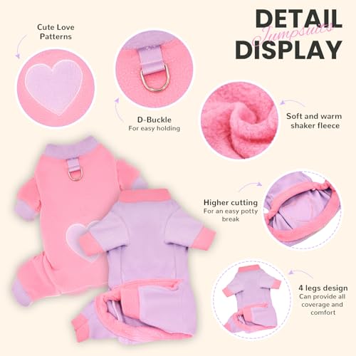 2 Pack Dog Pajamas Small Sized Dog Fleece Pajamas Cute Dogs Fleece Sweater Doggy Sweater Love Pattern Onesies for Pjs Small Dogs Valentines Clothes - color: Pink, size: Small(suggest length of back 10.2'')