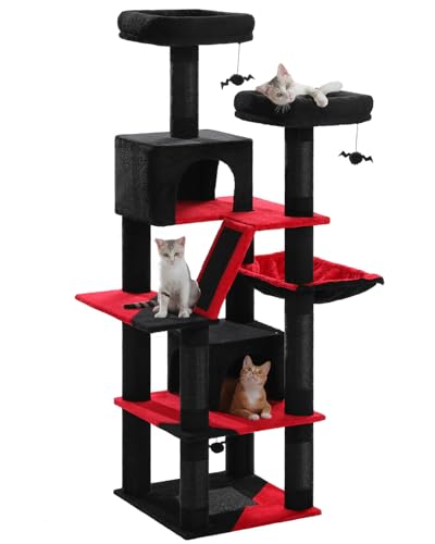 MUTTROS Gothic Cat Tree for Large Cats, 70.9" Tall Black Cat Tower with Coffin Bed, Cat Condo, Sisal Scratching Posts & Top Perch, Spider Hanging Ball, Multi-Level Spooky Cat Tree, Halloween, Black - color: Gothic Black, size: 70.9inch