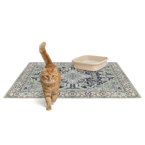 Lovewag Pets Cat Litter Mat 2 Pack - Large 36x48 Machine Washable Easy Clean Non-Slip Waterproof Mats for Cats - (Sage Forest) - color: Sage Forest, size: 36x48 inches (Pack of 2)