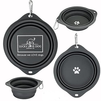 Lucky Love Dog, Collapsible Dog Bowl Compact Travel Water Dog Dish, Steel - color: Steel