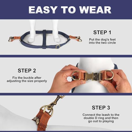 Didog Step in Dog Harness with Metal Buckles, Freedom Nylon Dog Halter Vests for Medium Dogs Easy Walking Training(M:Chest 19-28", Dark Blue) - color: Dark Blue, size: M: Chest 19-28", Fit 15-30 lbs