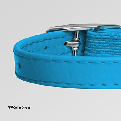 CollarDirect Leather Cat Collar with Removable Bell – Safety Elastic Strap (Breakaway Alternative) – Kitten Collar for Small & Big Boy & Girl Cats - color: Light Blue, size: Neck Fit 8"-11"