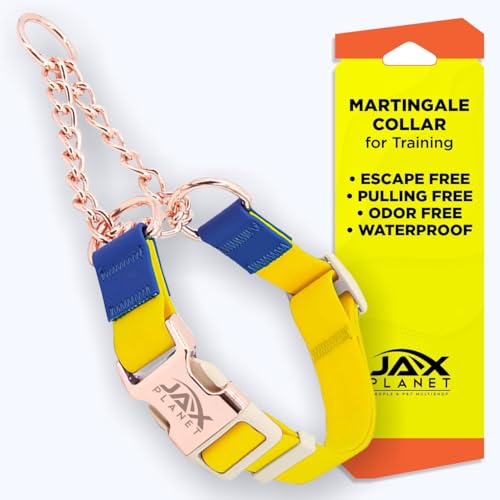 Jelly Waterproof Martingale Dog Collar, No Pull Nylon Collar with Alloy Metal Buckle & D-Ring for Outdoor Training and Walking, Anti Pull, Escape Free, One Time Adjustment - Yellow & Blue, L - color: Collar:Yellow-Blue, size: Collar:(L)Neck:18.0"~22.8"