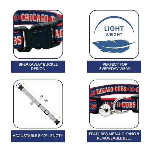 MLB CAT Collar Chicago Cubs Satin Cat Collar Baseball Team Collar for Dogs & Cats. A Shiny & Colorful Cat Collar with Ringing Bell Pendant - color: Chicago Cubs
