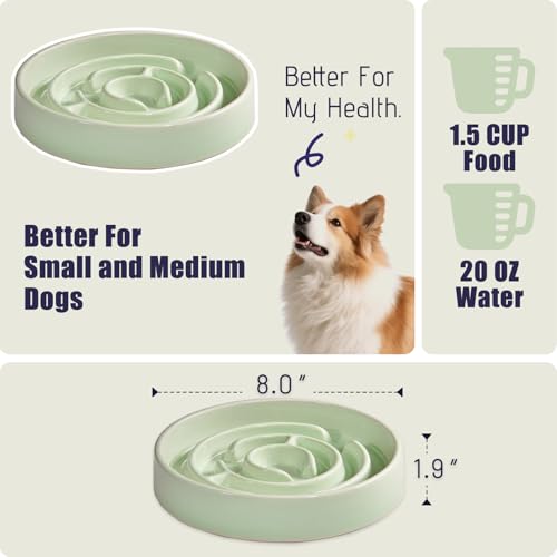 Ceramic Slow Feeder Dog Bowl,1.5 Cups Pet Slow Feeder for Small and Medium Breed,Puzzle Dog Food Dish,Anti-Gulping,Stop Bloat,Preventing Choking(Green) - color: Green