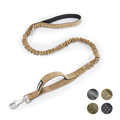 BUMBIN 6Ft Dog Leash Large Dogs, Bungee Dog Leash with 2 Handles, Heavy Duty Leashes for Medium Small Dogs, No Pull Shock Absorbing ，with Car Seat Belt for Training, Brown - color: Brown