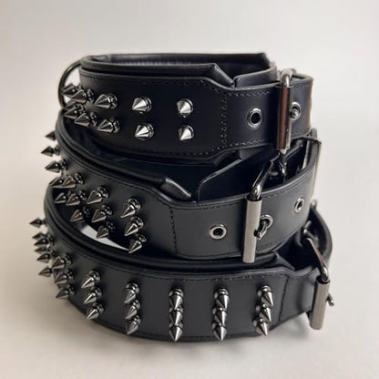 Luxury Leather Spike Dog Collar, Double-Layer Soft Cowhide, Punk Style for Medium and Large Dogs, Pit Bulls, Rowena (Black,XL-Neck 49-57cm) - color: Black, size: XL-neck 49-57cm