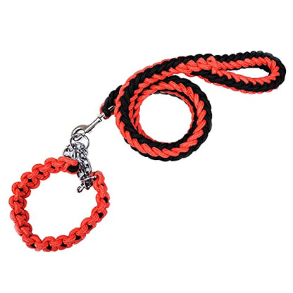 Love Dream Dog Collar and Leash Set, Heavy Duty Nylon Braided Rope Strong 4 FT Dog Leash and Martingale Training Collar for Small Medium Large Dogs Training and Walking (Red & Black) - color: Red & Black, size: Medium (Thick 1.5cm)