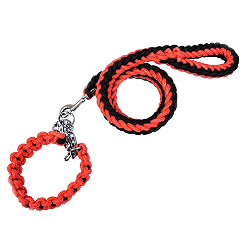 Love Dream Dog Collar and Leash Set, Heavy Duty Nylon Braided Rope Strong 4 FT Dog Leash and Martingale Training Collar for Small Medium Large Dogs Training and Walking (Red & Black) - color: Red & Black, size: Large (Thick 2.0cm)