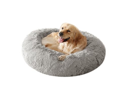 Arlee Donut Round Pet Dog Bed - Memory Foam - Calming Reduce Anxiety - Shaggy Vegan Fur - Assembled USA, Charcoal - color: Charcoal, size: Medium