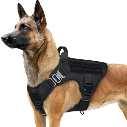 rabbitgoo Tactical Dog Harness Medium Sized, Heavy Duty Pet Harness with Handle, No-Pull Service Vest Medium Breed, Adjustable Military Dog Vest for Training Hunting Walking, Black, M - color: Black, size: Medium