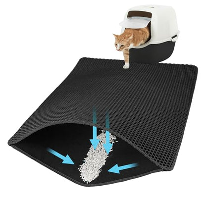 Cat Litter Mat Large Cat Litter Trapping Mat 30x24 inch Double Layer Urine and Water Proof Kitty Litter Box Mat XL - color: Black, size: 30 X 24 Inches